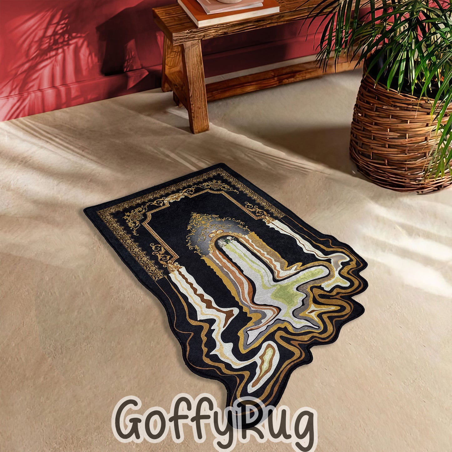 Black Medallion Melting Rug Boho Chic Medallion Bohemian Carpet for Living Room Bedroom Kitchen Liquify Floral Aesthetic Coffee Table Mat Home Decor Gift