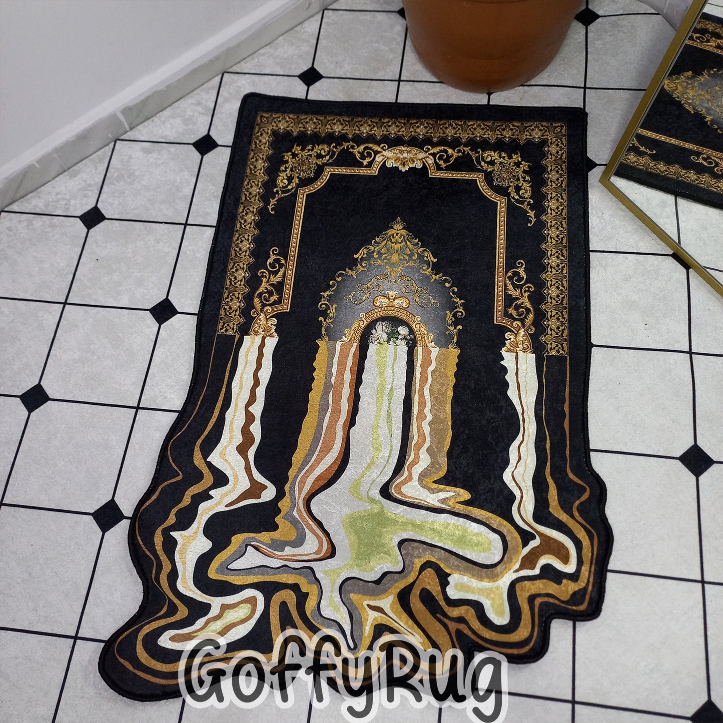 Black Medallion Melting Rug Boho Chic Medallion Bohemian Carpet for Living Room Bedroom Kitchen Liquify Floral Aesthetic Coffee Table Mat Home Decor Gift