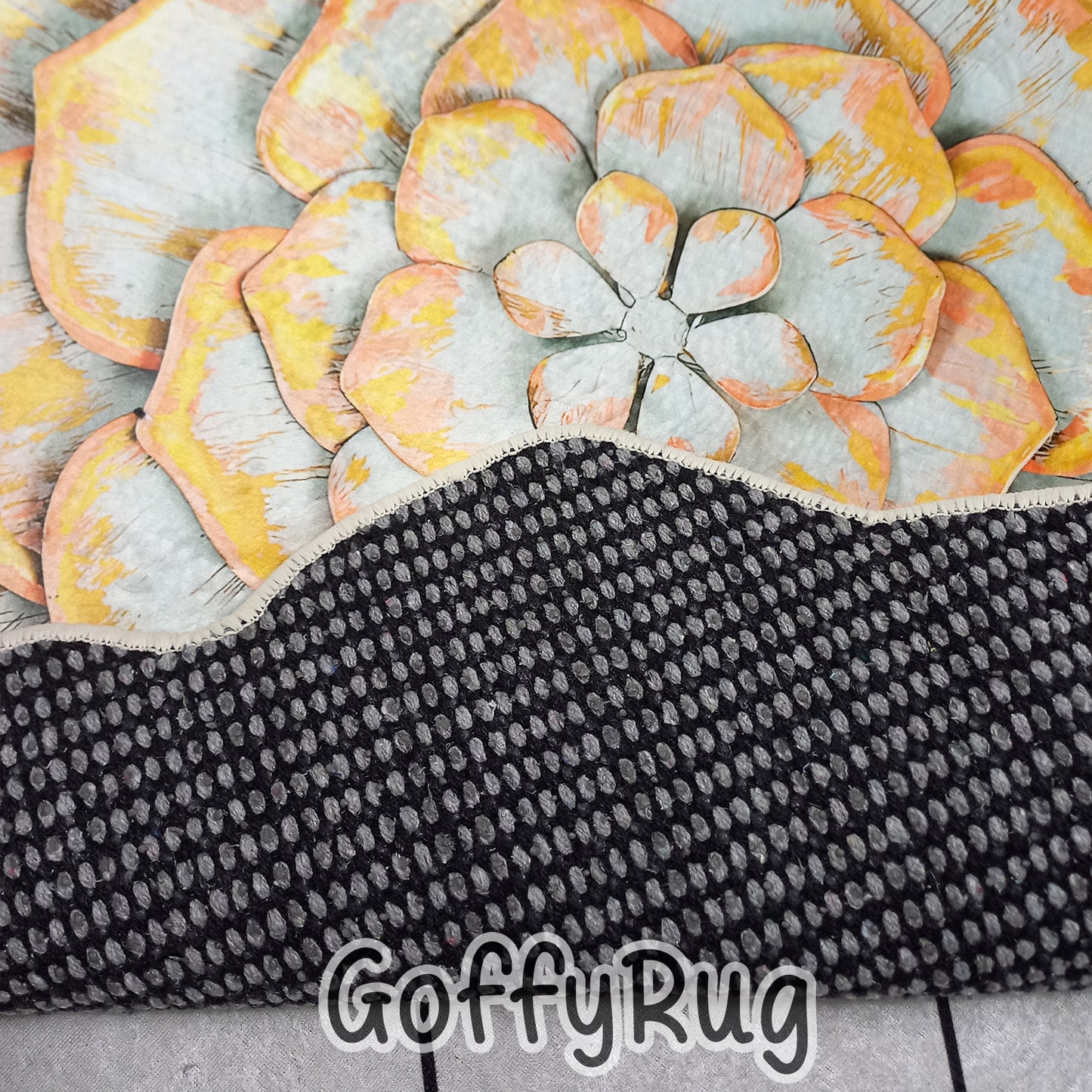 Lotus Flower Shaped Tan Color Carpet for Bedroom Kitchen Entrance Bathmat Non-Slip Washable Soft Thick Floral Mat Decor