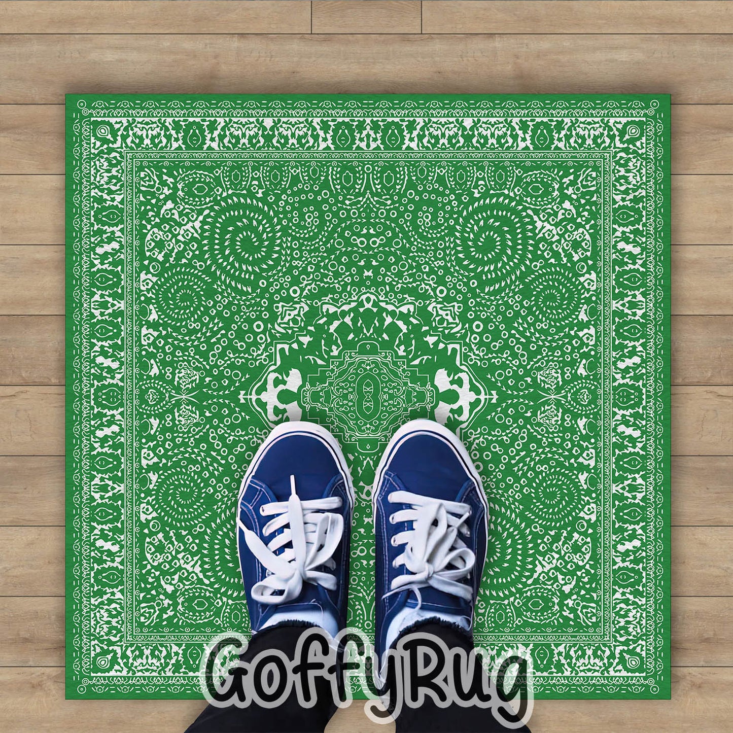 Green and White Boho Chic Medallion Runner Rugs Ethnic Carpet Non-Slip Washable Bohemian Mat for Living Room Bedroom Kitchen Decor