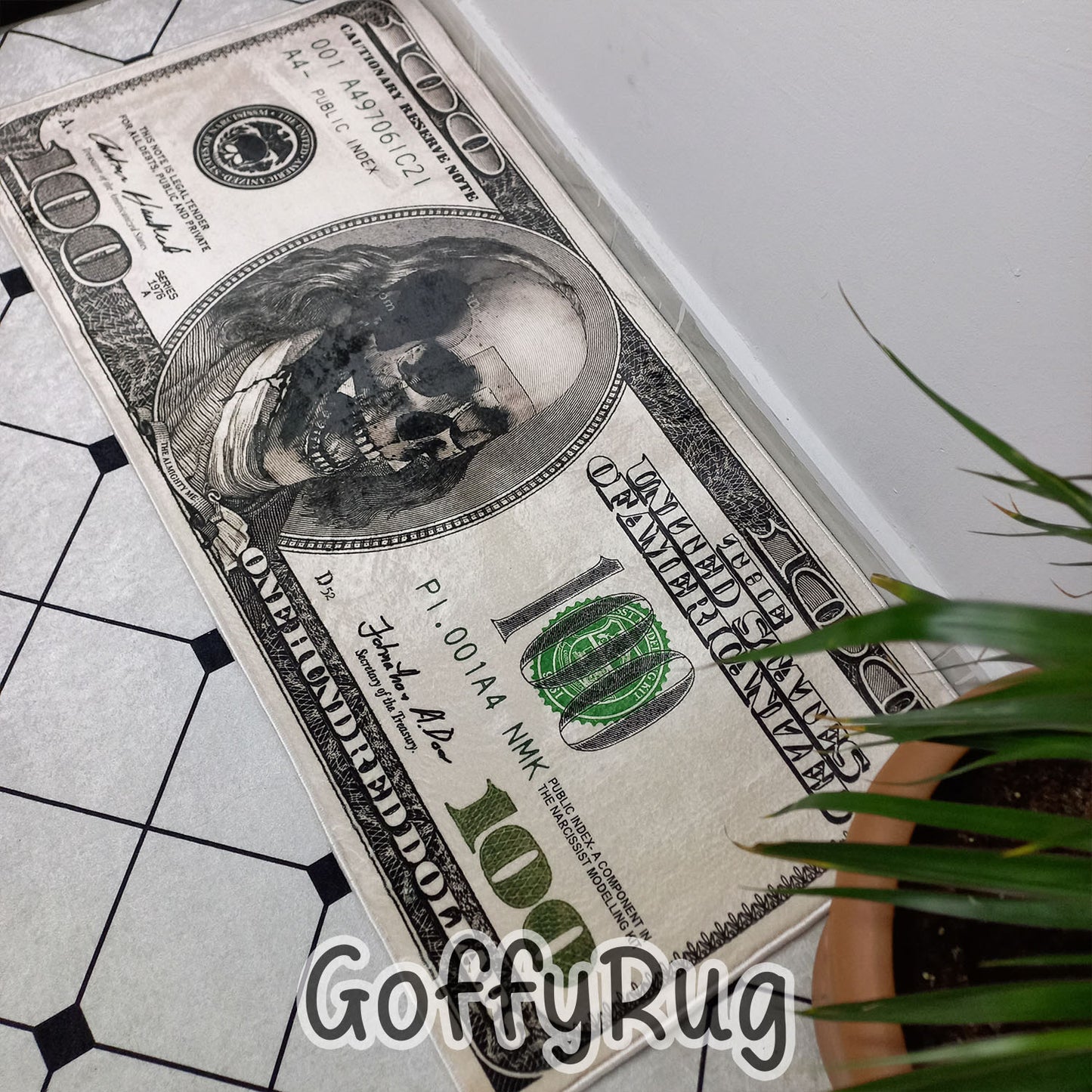 Gothic 100 Dollar Bill Runner Rug Benjamin Franklin Carpet for Kitchen Hallway Bedroom Living Room Luxury Home Office Decor