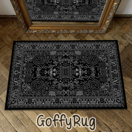 Black and Silver Boho Chic Medallion Runner Rugs Ethnic Carpet Non-Slip Washable Bohemian Mat for Living Room Bedroom Kitchen Decor