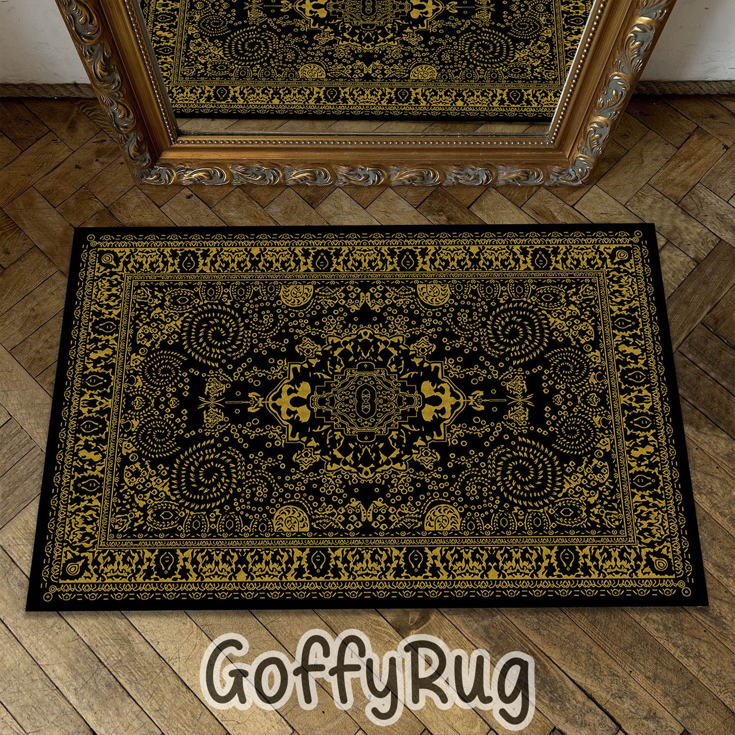 Black and Gold Boho Chic Medallion Runner Rugs Ethnic Carpet Non-Slip Washable Bohemian Mat for Living Room Bedroom Kitchen Decor
