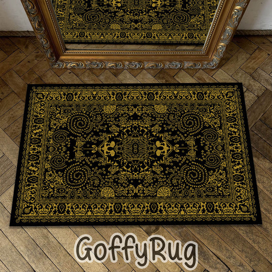 Black and Gold Boho Chic Medallion Runner Rugs Ethnic Carpet Non-Slip Washable Bohemian Mat for Living Room Bedroom Kitchen Decor