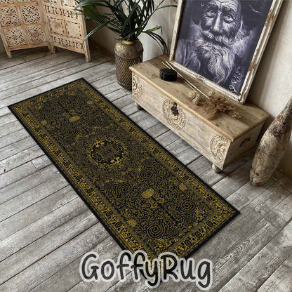 Black and Gold Boho Chic Medallion Runner Rugs Ethnic Carpet Non-Slip Washable Bohemian Mat for Living Room Bedroom Kitchen Decor