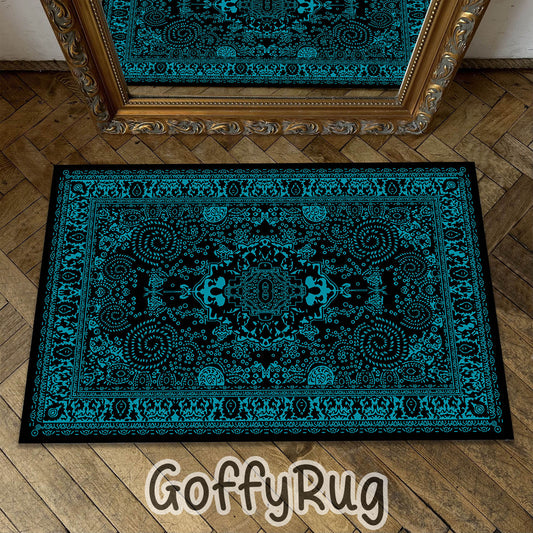 Black and Blue Boho Chic Medallion Runner Rugs Ethnic Carpet Non-Slip Washable Bohemian Mat for Living Room Bedroom Kitchen Decor