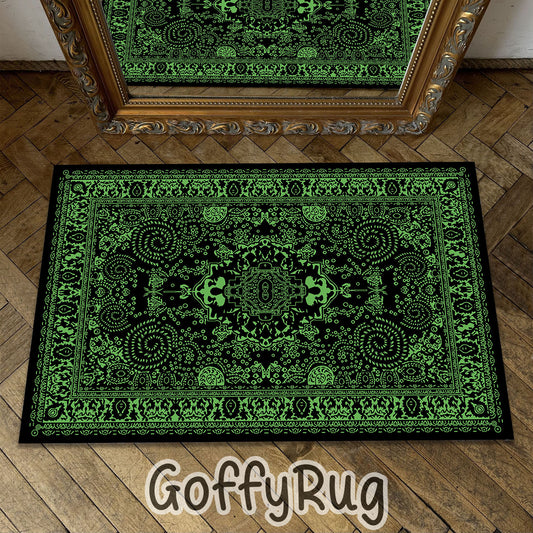 Black and Green Boho Chic Medallion Runner Rugs Ethnic Carpet Non-Slip Washable Bohemian Mat for Living Room Bedroom Kitchen Decor