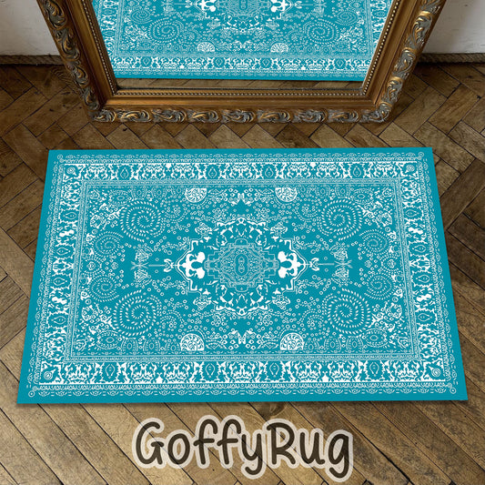 Blue and White Boho Chic Medallion Runner Rugs Ethnic Carpet Non-Slip Washable Bohemian Mat for Living Room Bedroom Kitchen Decor