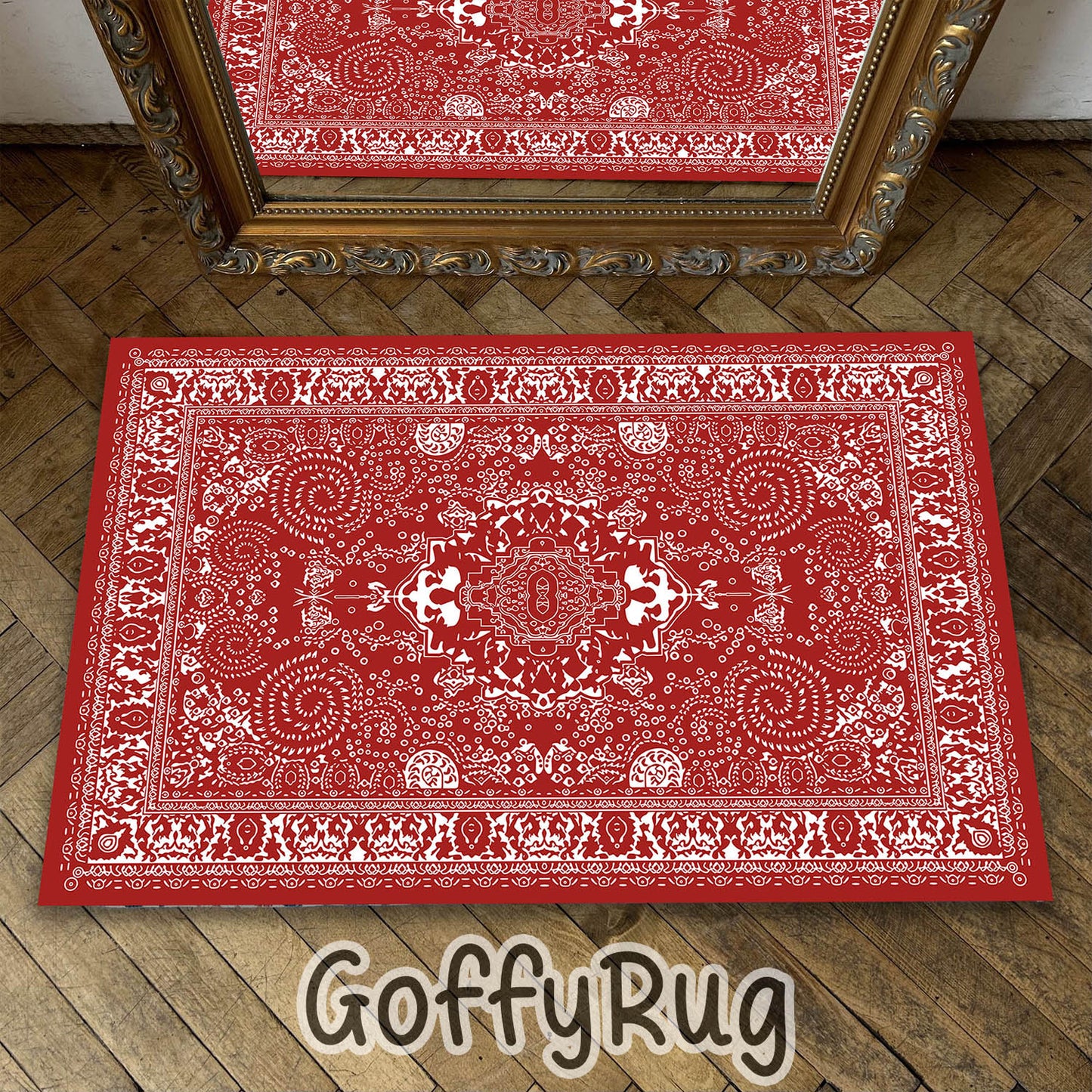Red and White Boho Chic Medallion Runner Rugs Ethnic Carpet Non-Slip Washable Bohemian Mat for Living Room Bedroom Kitchen Decor
