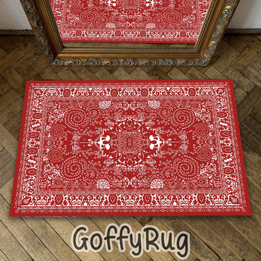 Red and White Boho Chic Medallion Runner Rugs Ethnic Carpet Non-Slip Washable Bohemian Mat for Living Room Bedroom Kitchen Decor