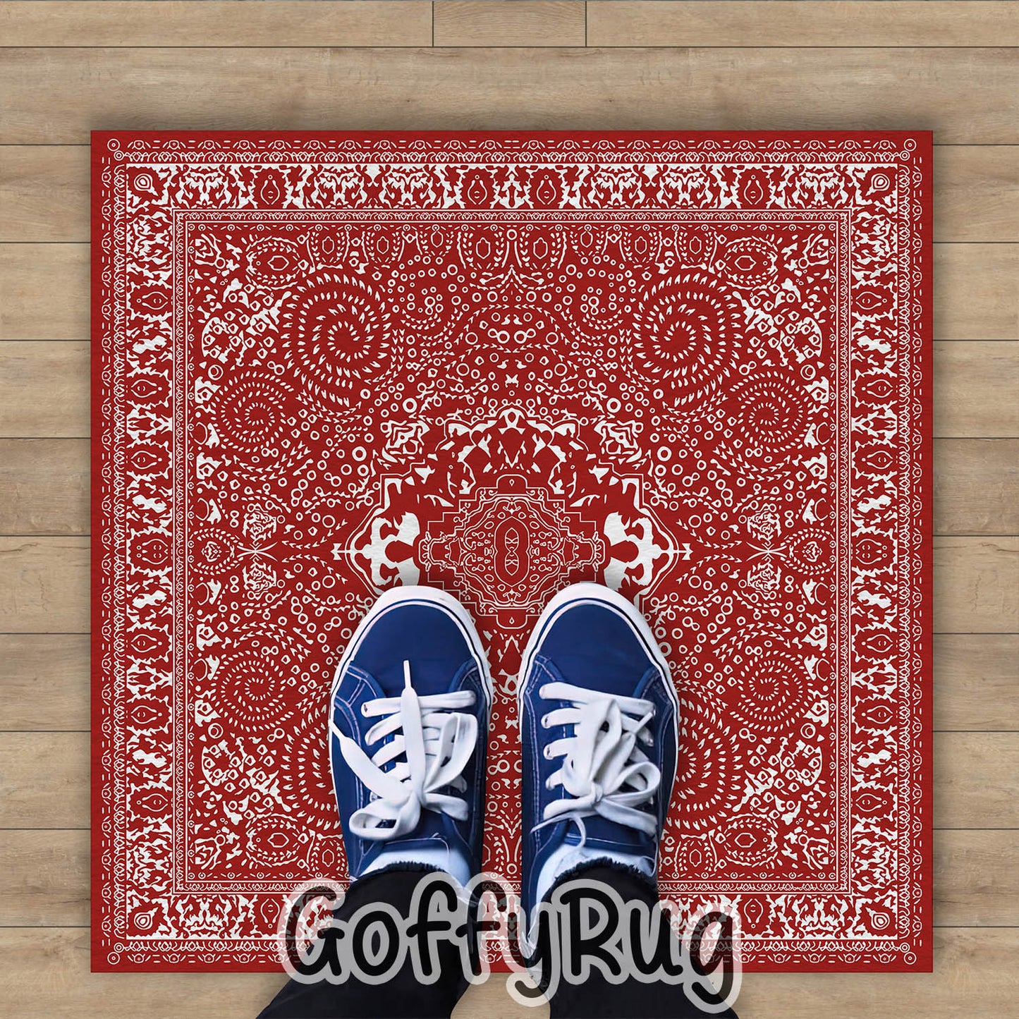 Red and White Boho Chic Medallion Runner Rugs Ethnic Carpet Non-Slip Washable Bohemian Mat for Living Room Bedroom Kitchen Decor
