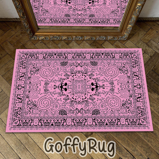 Pink and Black Boho Chic Medallion Runner Rugs Ethnic Carpet Non-Slip Washable Bohemian Mat for Living Room Bedroom Kitchen Decor