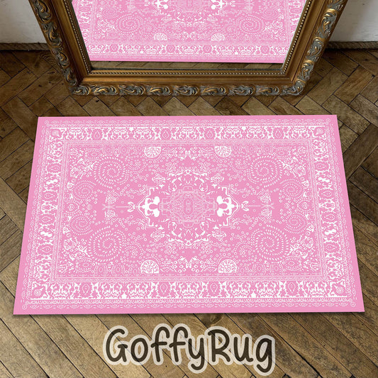 Pink and White Boho Chic Medallion Runner Rugs Ethnic Carpet Non-Slip Washable Bohemian Mat for Living Room Bedroom Kitchen Decor