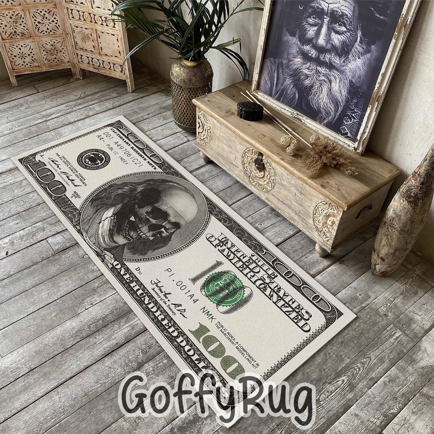 Gothic 100 Dollar Bill Runner Rug Benjamin Franklin Carpet for Kitchen Hallway Bedroom Living Room Luxury Home Office Decor