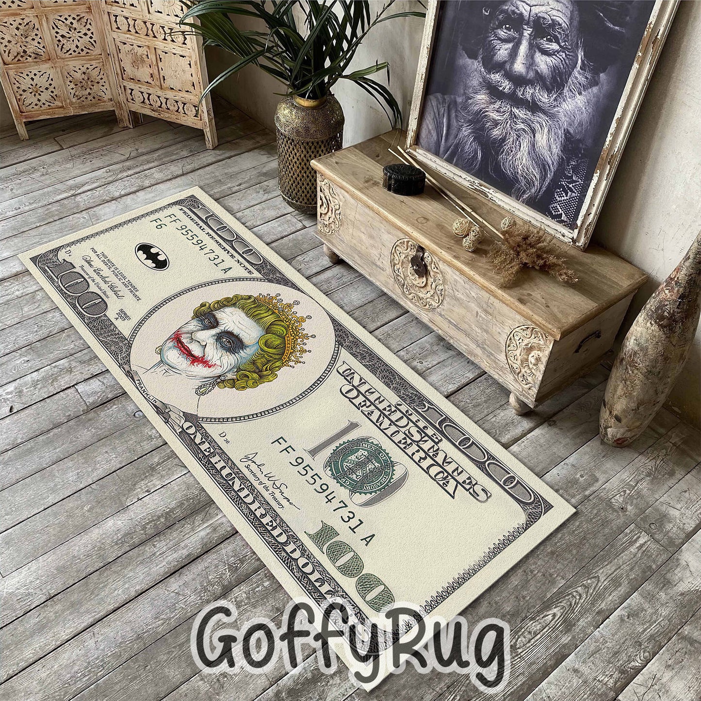 100 Dollar Bill Runner Rug Joker Themed Carpet for Kitchen Hallway Bedroom Living Room Luxury Home Office Decor