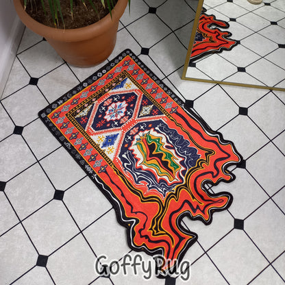 Red and Blue Persian Melting Rug Boho Chic Medallion Bohemian Carpet for Living Room Bedroom Kitchen Liquify Floral Aesthetic Mat Home Decor Gift