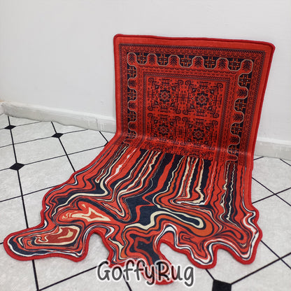 Red Melting Rug Boho Chic Medallion Bohemian Carpet for Living Room Bedroom Kitchen Liquify Floral Aesthetic Mat Home Decor Gift