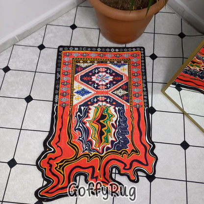 Red and Blue Persian Melting Rug Boho Chic Medallion Bohemian Carpet for Living Room Bedroom Kitchen Liquify Floral Aesthetic Mat Home Decor Gift