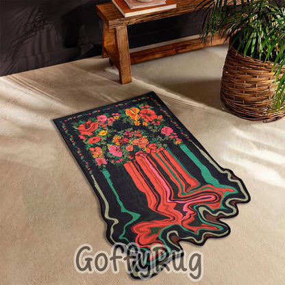 Black and Red Melting Rug Boho Chic Medallion Bohemian Carpet for Living Room Bedroom Kitchen Liquify Floral Aesthetic Mat Home Decor Gift