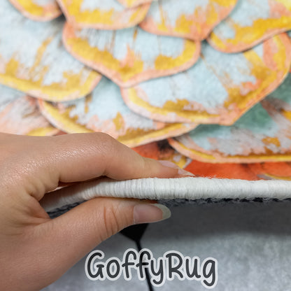 Lotus Flower Shaped Tan Color Carpet for Bedroom Kitchen Entrance Bathmat Non-Slip Washable Soft Thick Floral Mat Decor